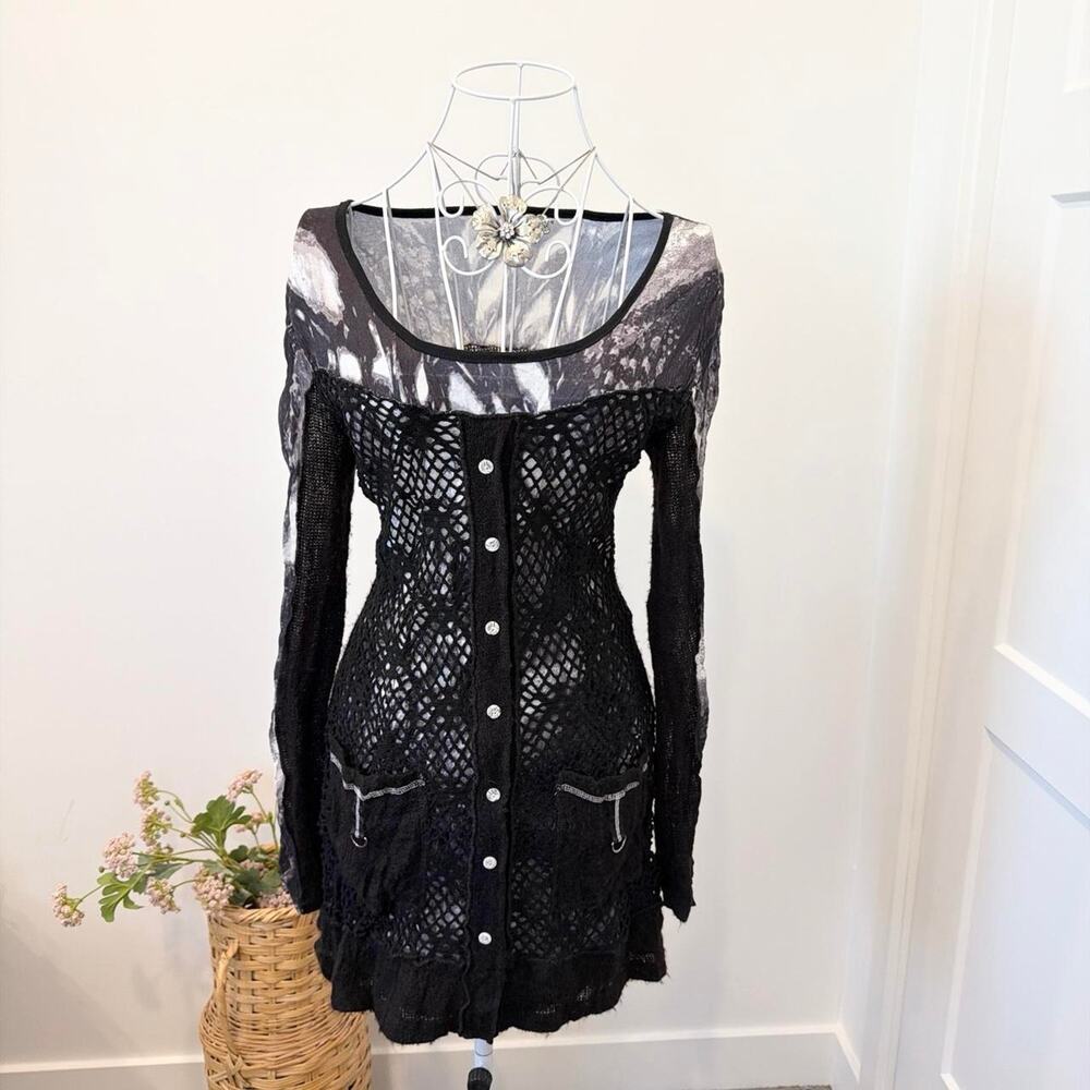 The cutest vintage y2k fishnet layered tight long sleeve grunge top/ dress